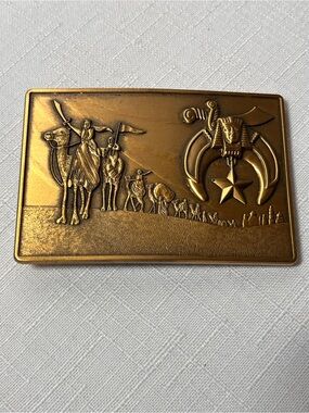 Vintage solid bronze Masonic Shriners belt buckle Klitzner Company 1978